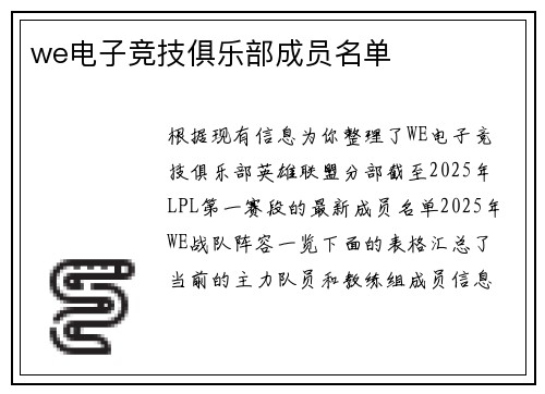 we电子竞技俱乐部成员名单
